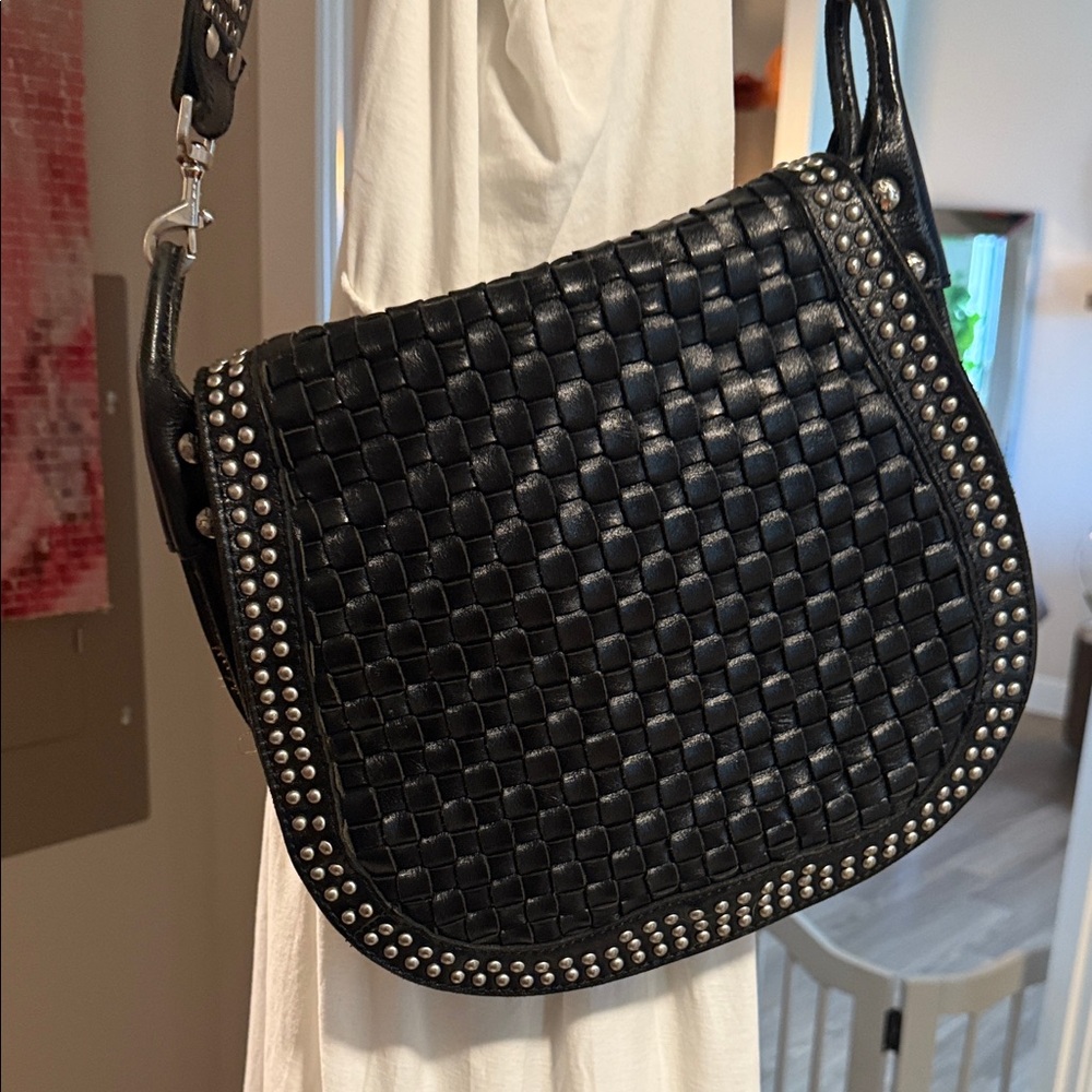 Black Woven Studded Women's Bag